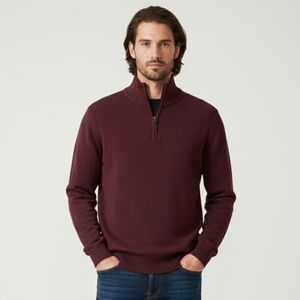 True Rock Men's Burgundy Red Quarter Zip Pullover Sweater Size Large